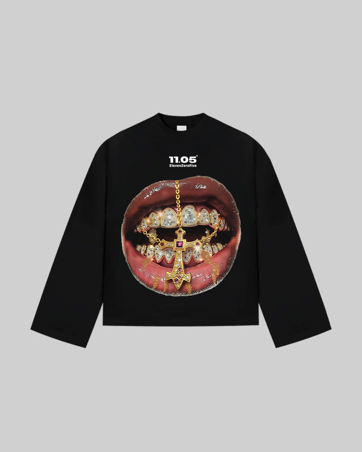 "Gold Grillz" Long Sleeve, 280 GSM organic cotton, made in Italy