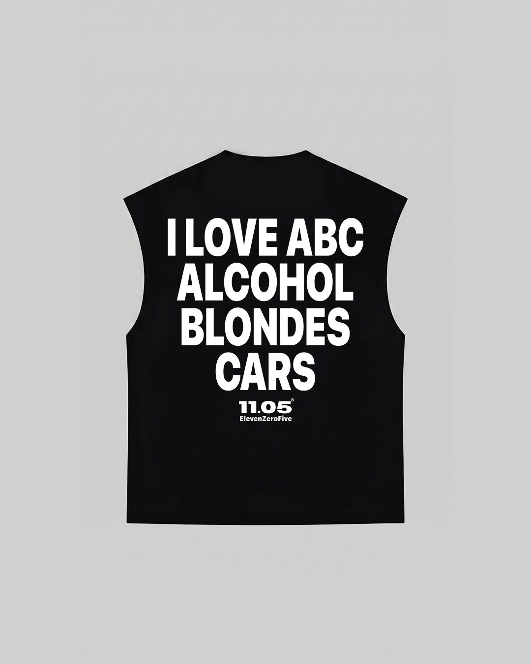 "I LOVE ABC ALCOHOL BLONDES CARS" Tank Top, 280 GSM organic cotton, made in Italy