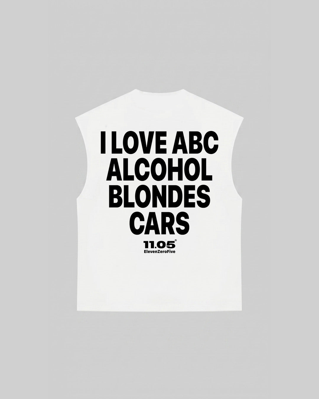 "I LOVE ABC ALCOHOL BLONDES CARS" Tank Top, 280 GSM organic cotton, made in Italy