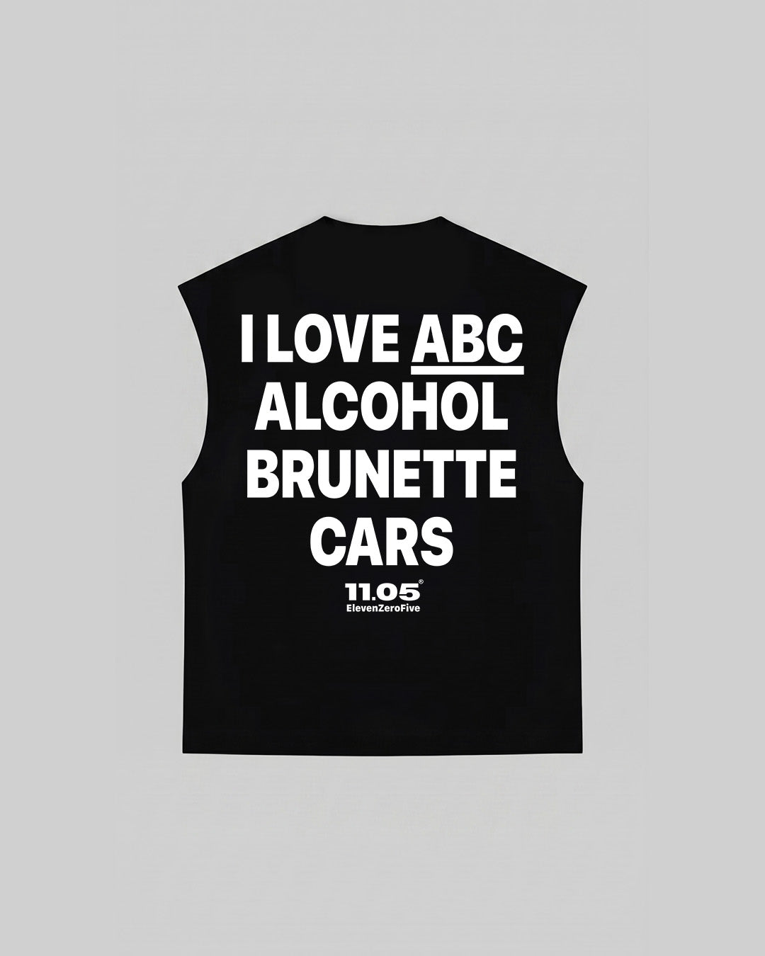 "I LOVE ABC ALCOHOL BRUNETTE CARS" Tank Top, 280 GSM organic cotton, made in Italy