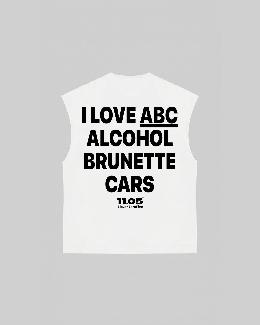 "I LOVE ABC ALCOHOL BRUNETTE CARS" Tank Top, 280 GSM organic cotton, made in Italy