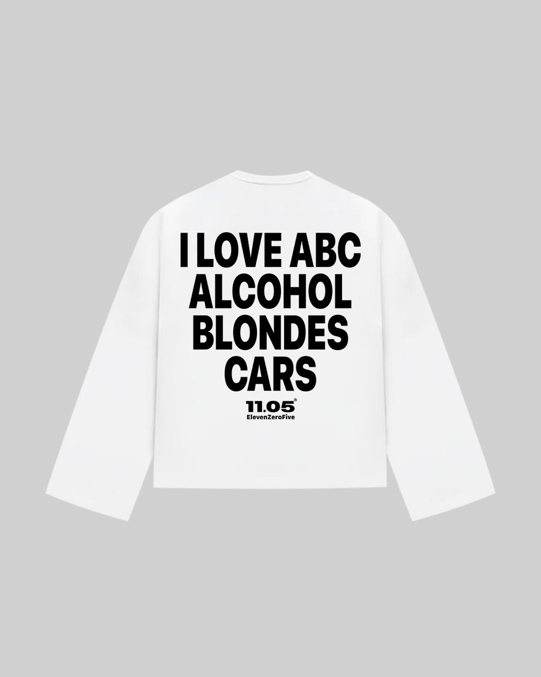 "I LOVE ABC ALCOHOL BLONDES CARS" Long Sleeve, 280 GSM organic cotton, made in Italy