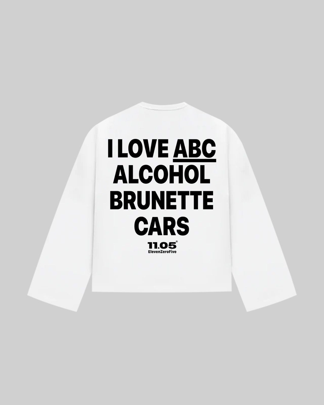 "I LOVE ABC ALCOHOL BRUNETTE CARS" Long Sleeve, 280 GSM organic cotton, made in Italy