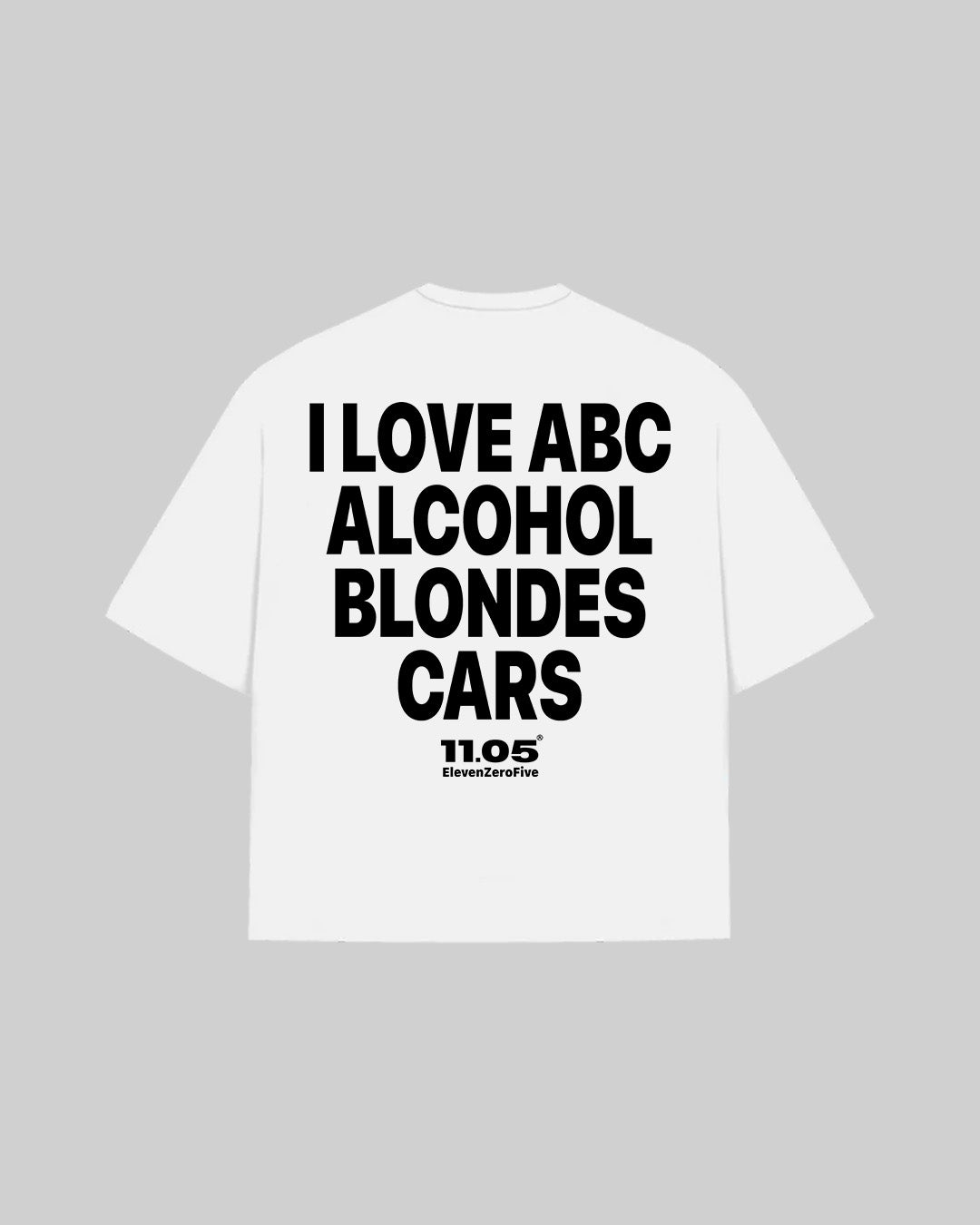 "I LOVE ABC ALCOHOL BLONDES CARS" T-Shirt, 280 GSM organic cotton, made in Italy