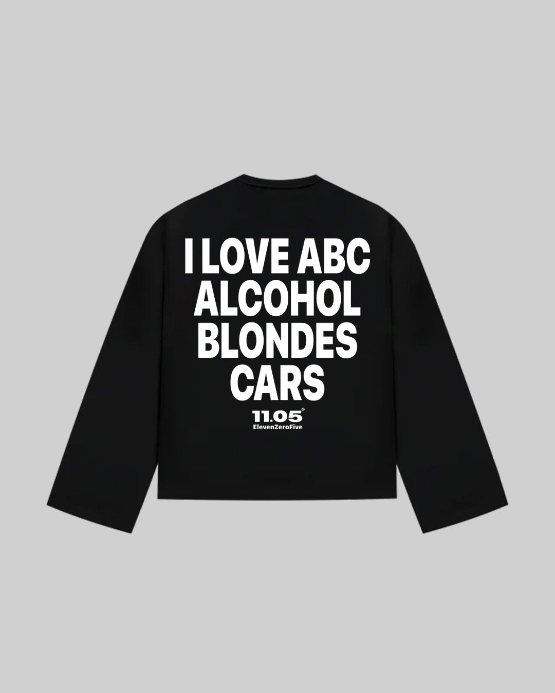 "I LOVE ABC ALCOHOL BLONDES CARS" Long Sleeve, 280 GSM organic cotton, made in Italy