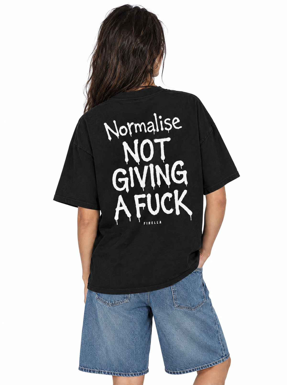 IDGAF TEE - Black - back angle