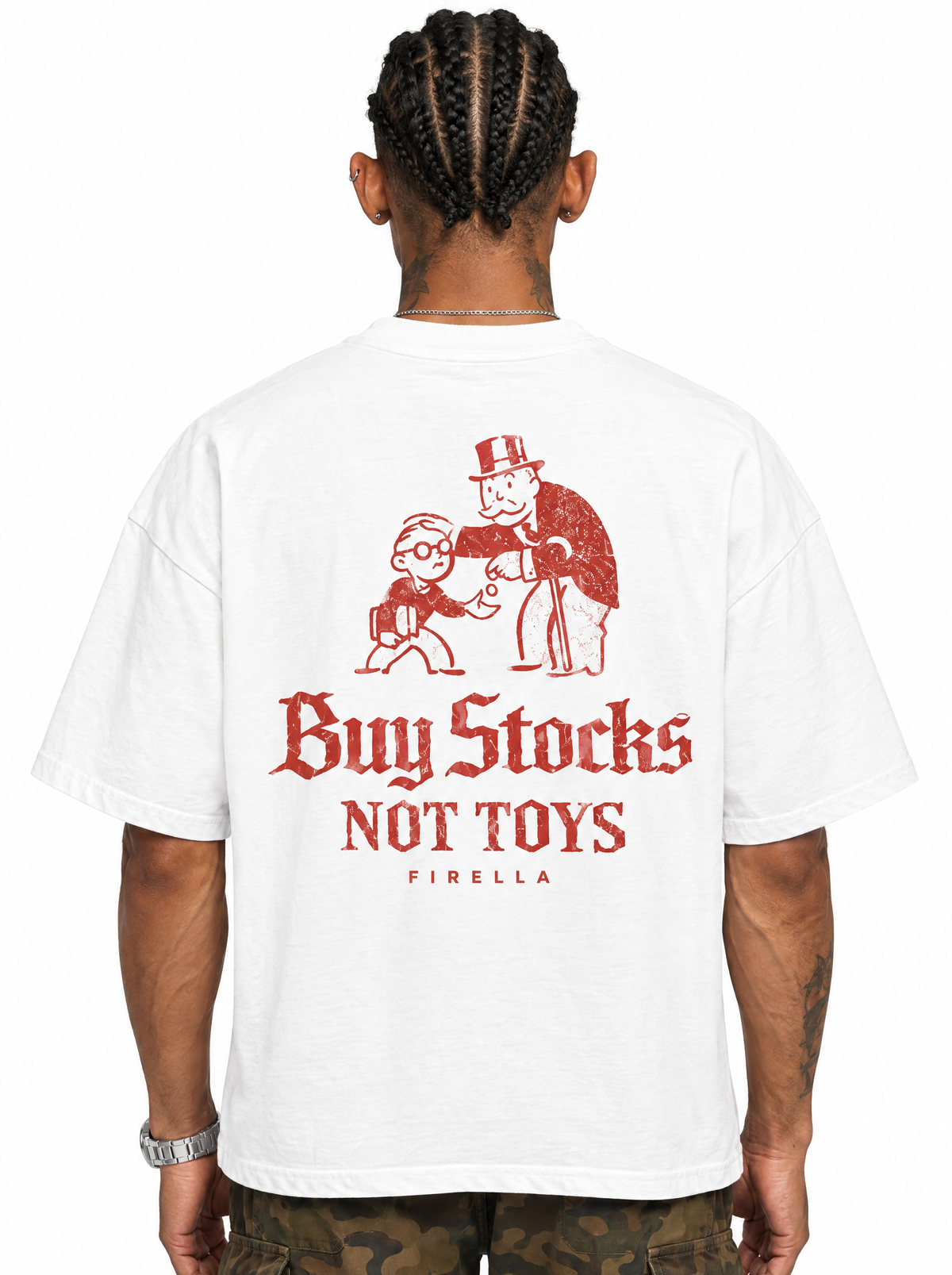 BUY STOCKS NOT TOYS TEE - White - back detail