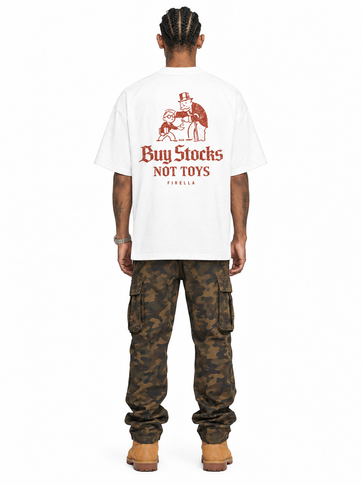 BUY STOCKS NOT TOYS TEE - White - back