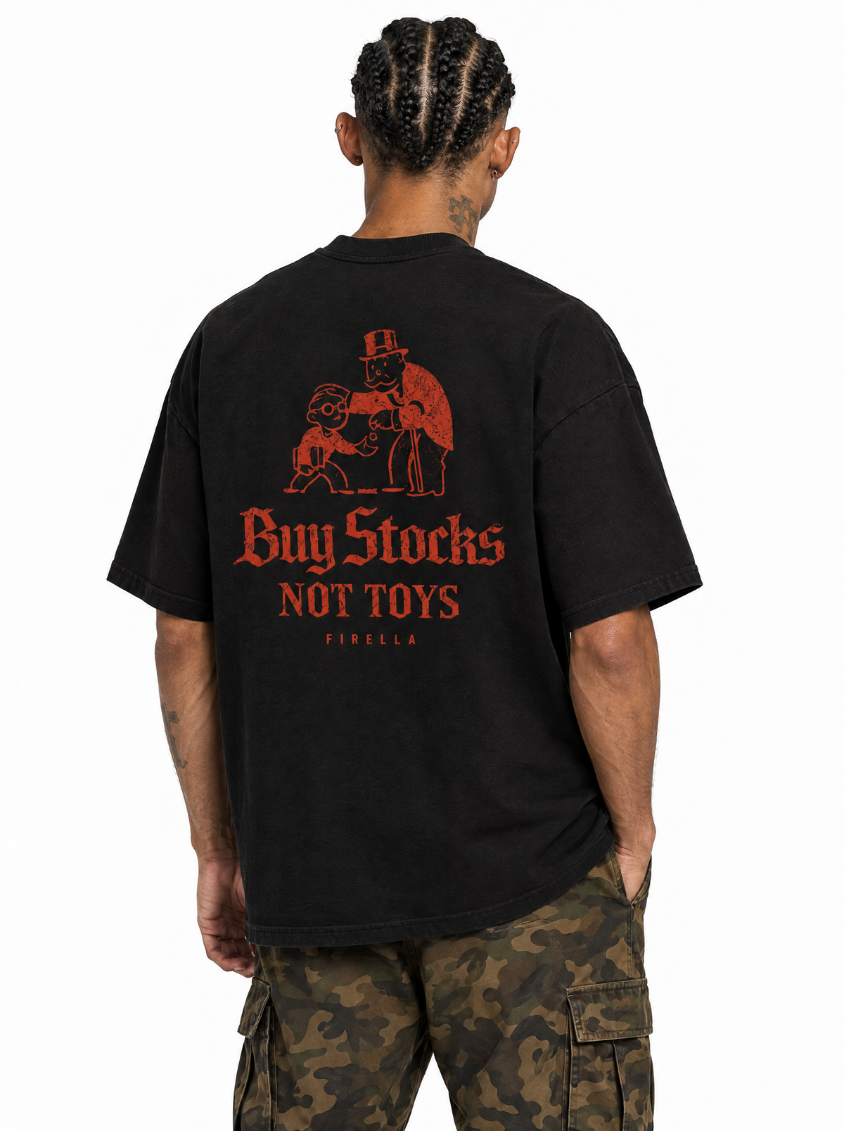 BUY STOCKS NOT TOYS TEE - Black - back angle
