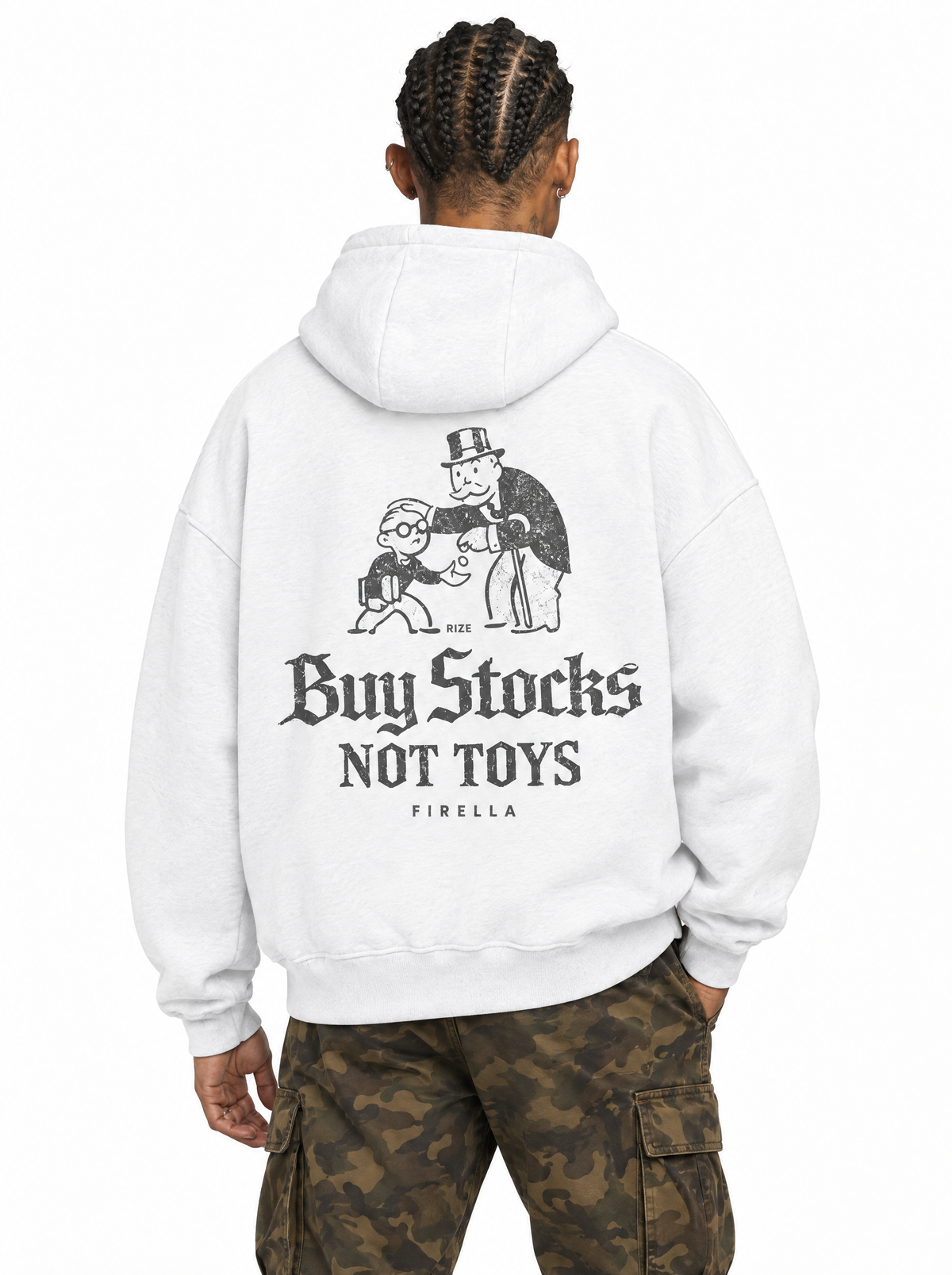 BUY STOCKS NOT TOYS HOODIE - White - back angle