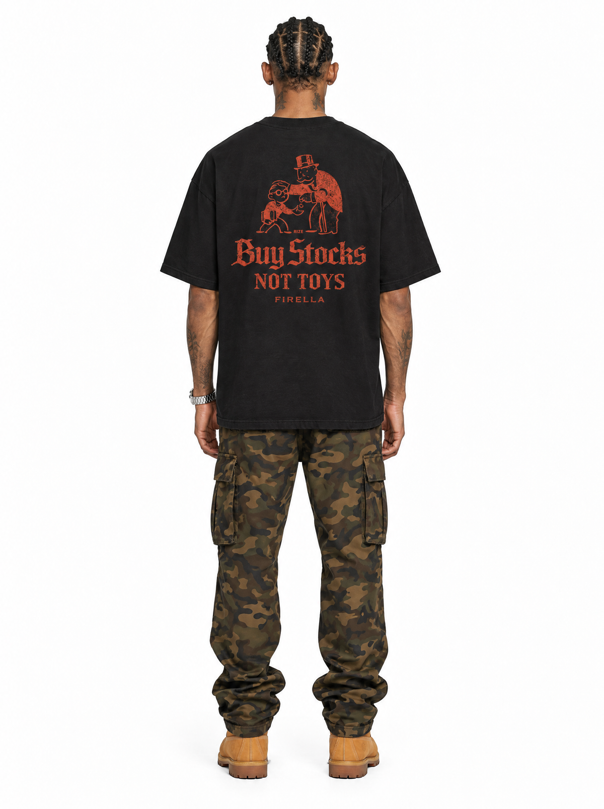 BUY STOCKS NOT TOYS TEE - Black - back