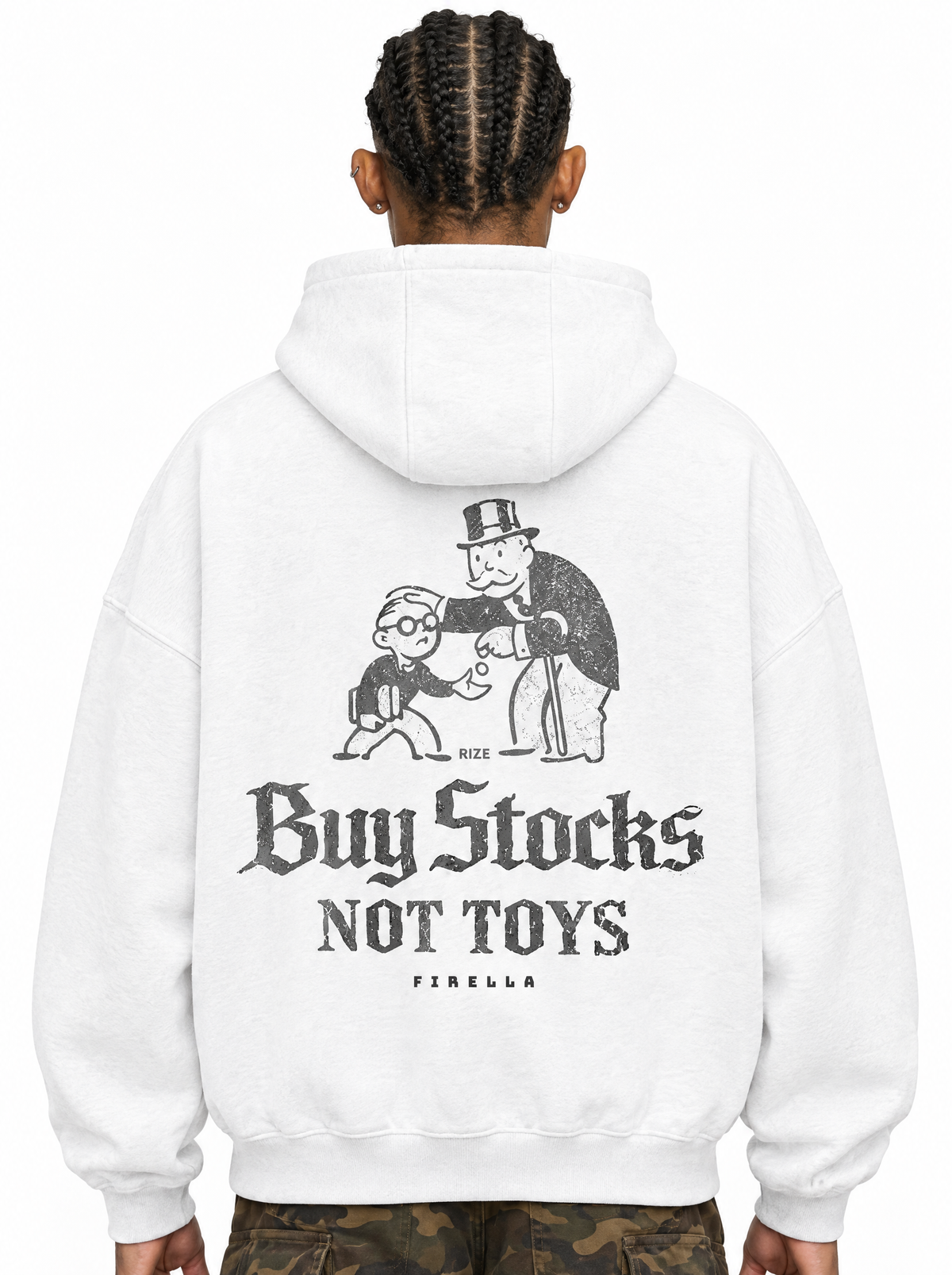 BUY STOCKS NOT TOYS HOODIE - White - back detail