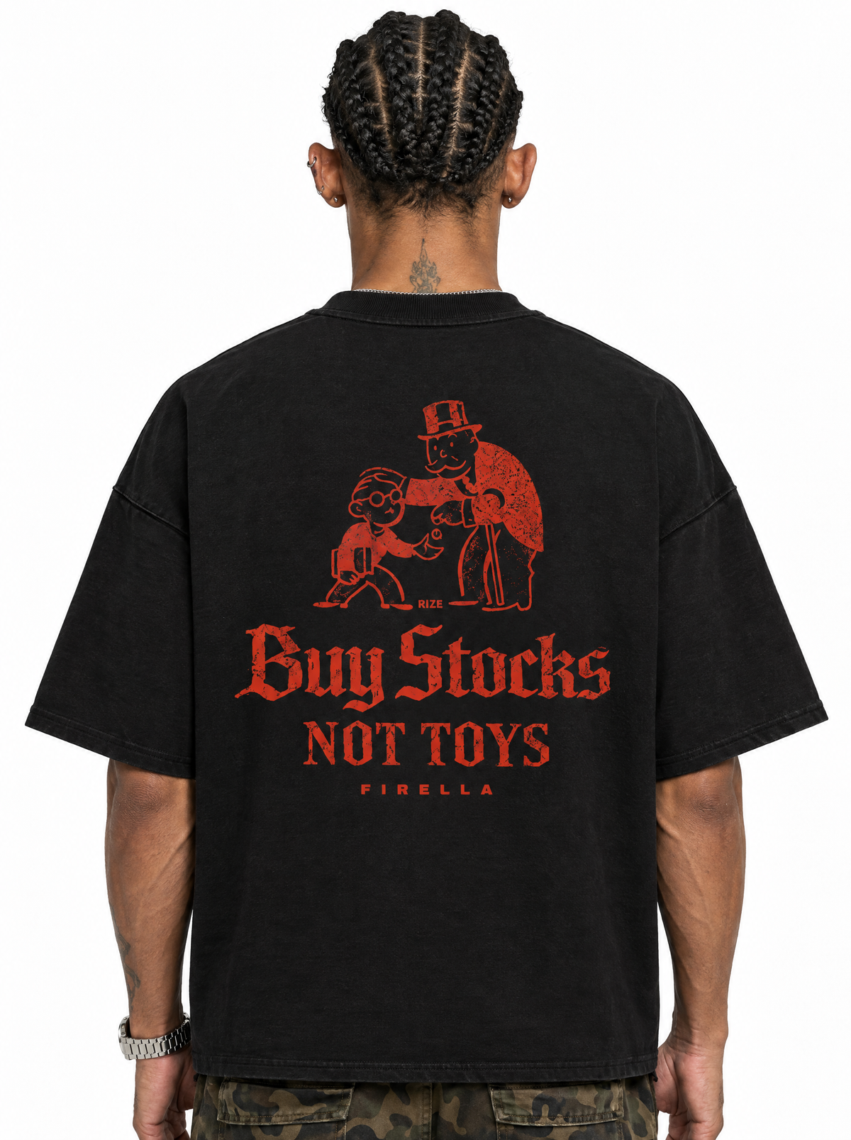 BUY STOCKS NOT TOYS TEE - Black - back detail
