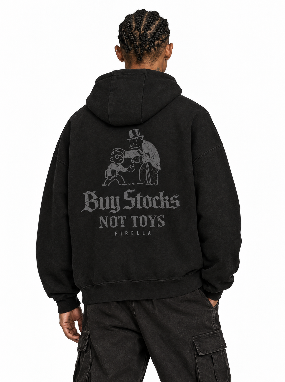 BUY STOCKS NOT TOYS HOODIE - Black - back angle