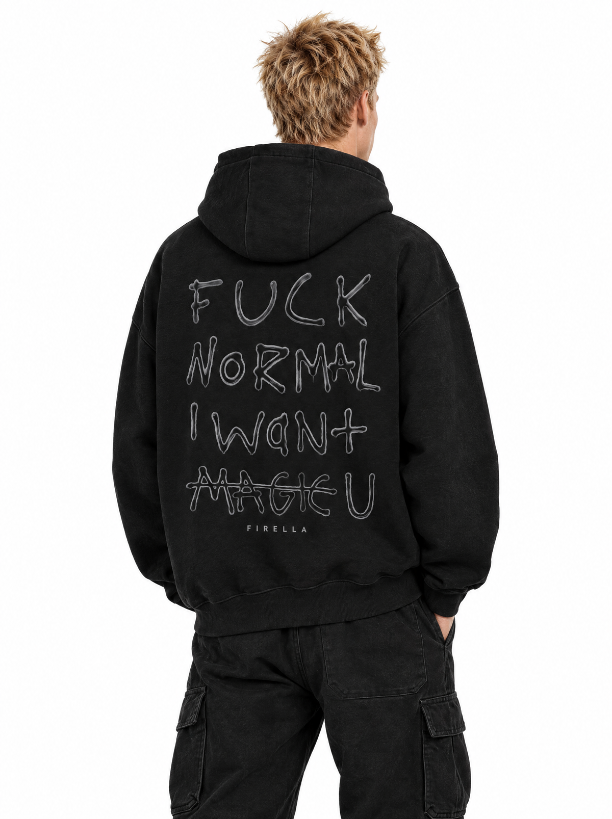 NOT NORMAL HOODIE - Black - back angle