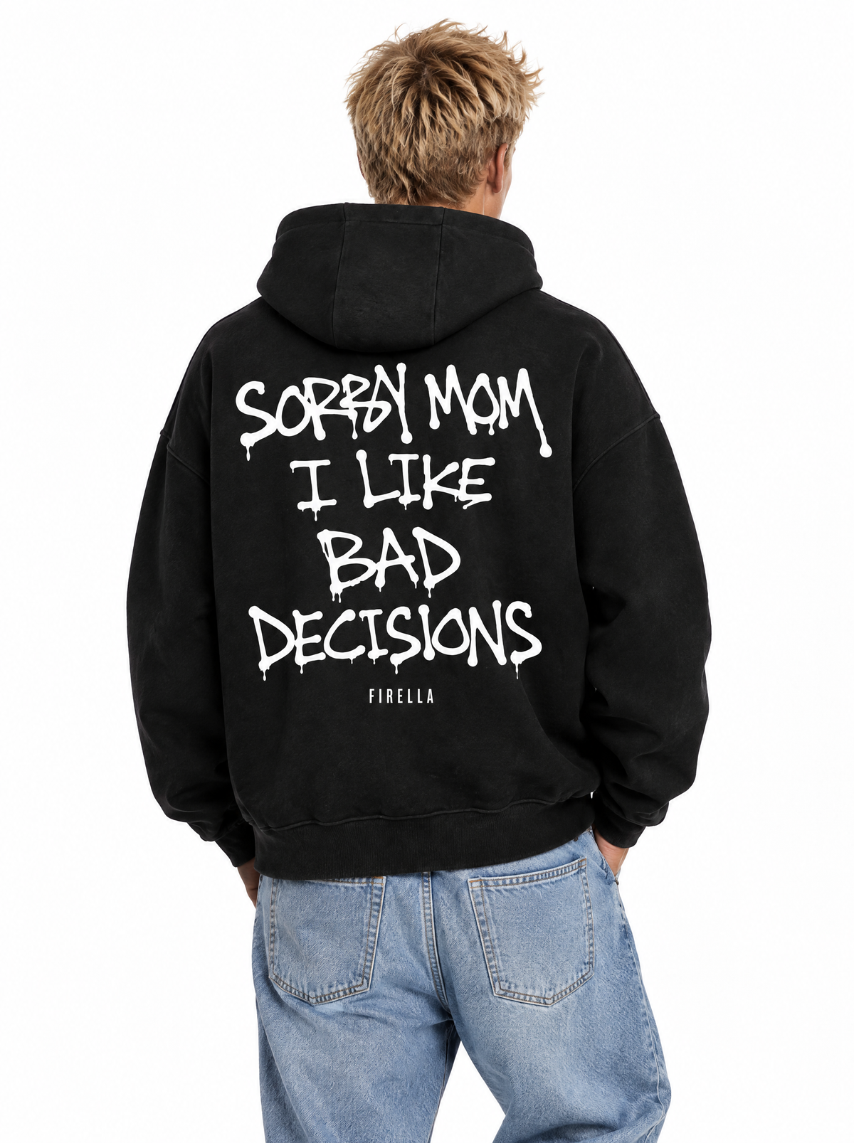 SORRY MOM HOODIE - Black - back angle