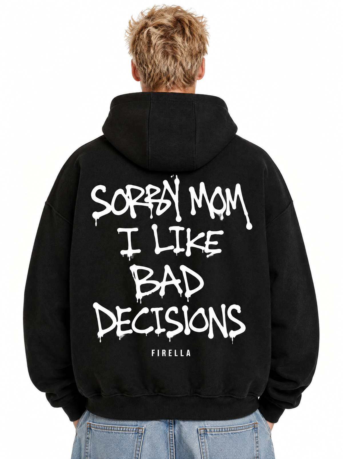 SORRY MOM HOODIE - Black - back detail