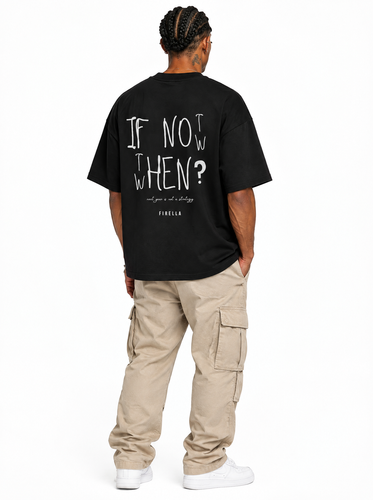 NOW OR NEVER TEE - Black - back angle