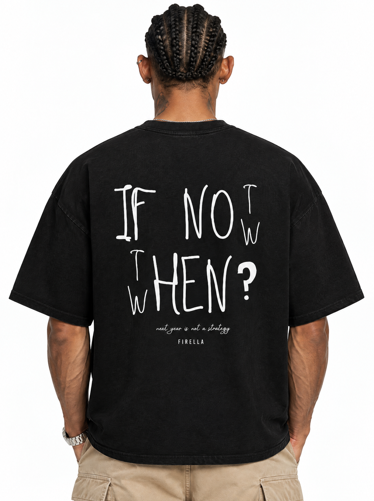 NOW OR NEVER TEE - Black - back detail