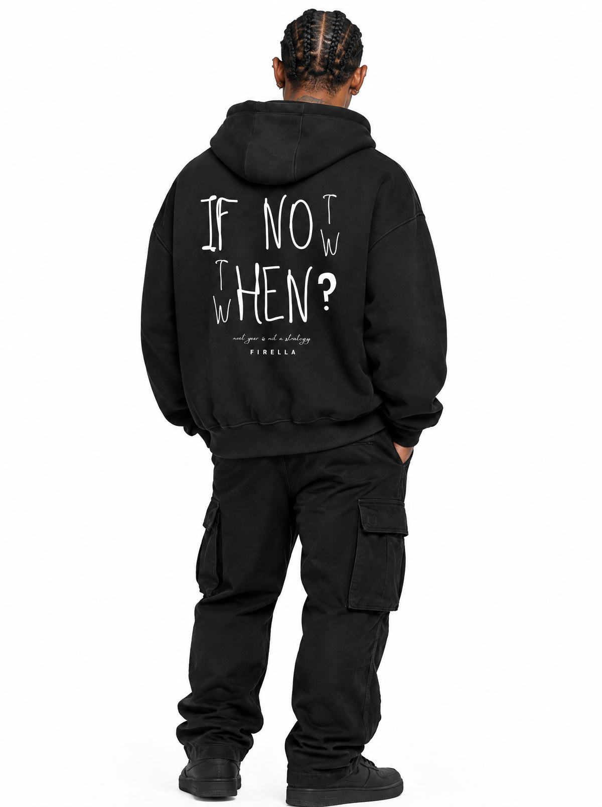 NOW OR NEVER HOODIE - Black - back angle