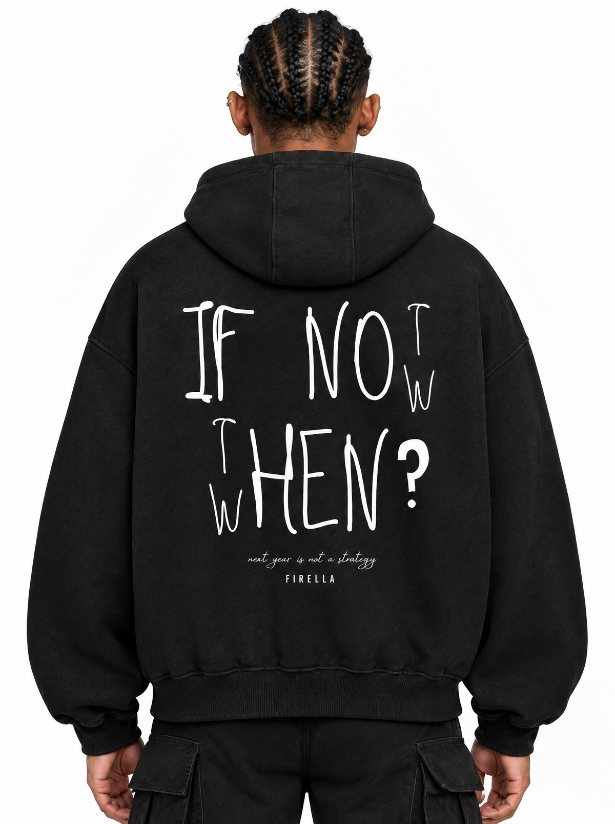 NOW OR NEVER HOODIE - Black - back detail