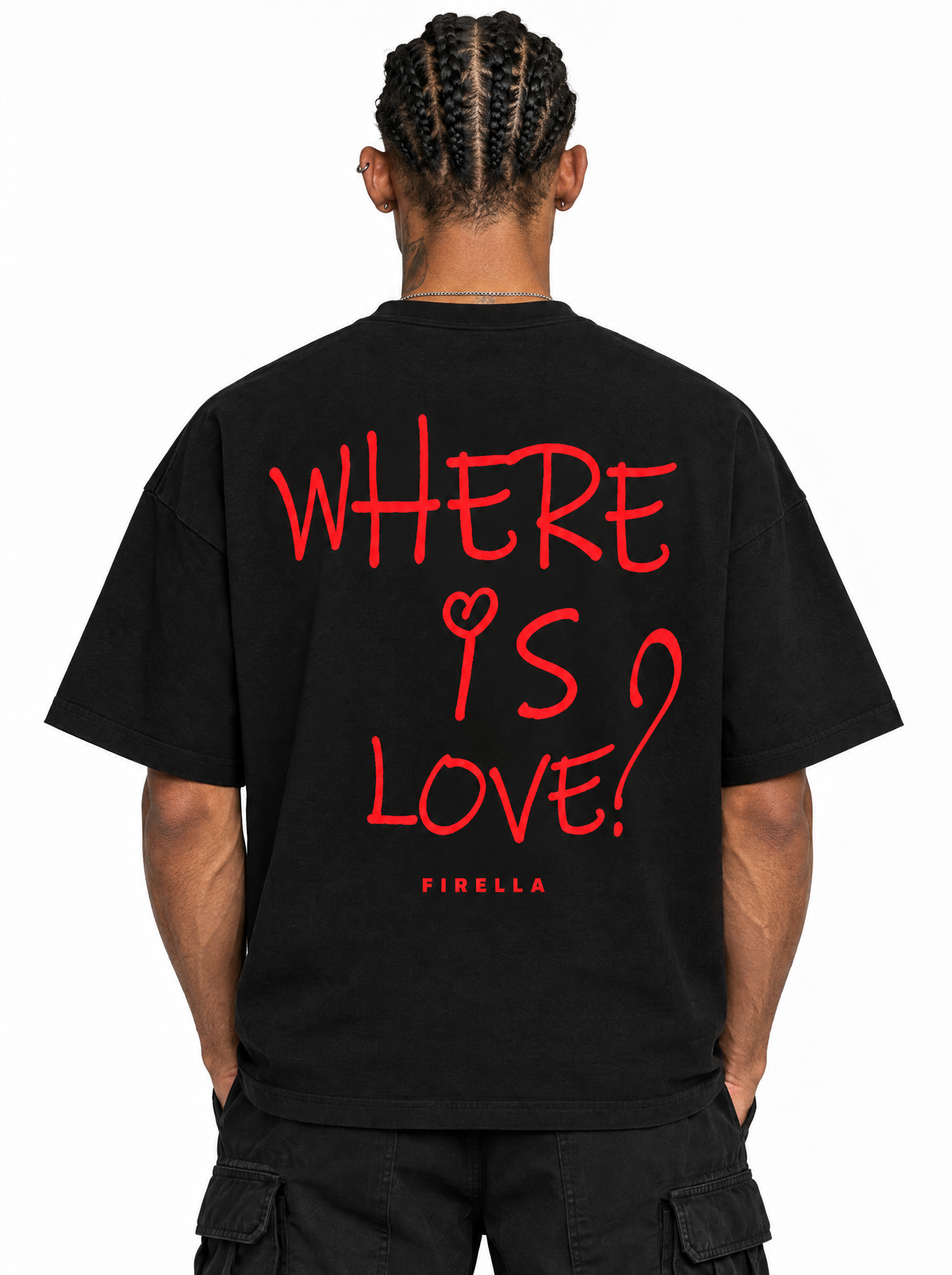 "WHERE IS LOVE?" T-Shirt - Black - back detail