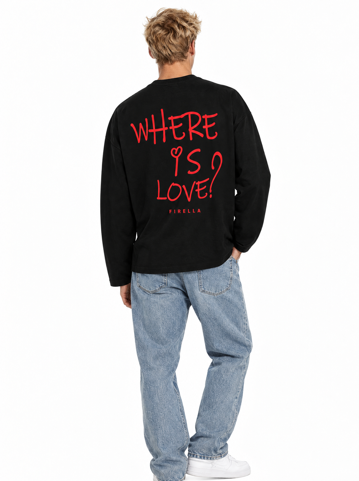 "WHERE IS LOVE?" Long Sleeve - Black - back angle
