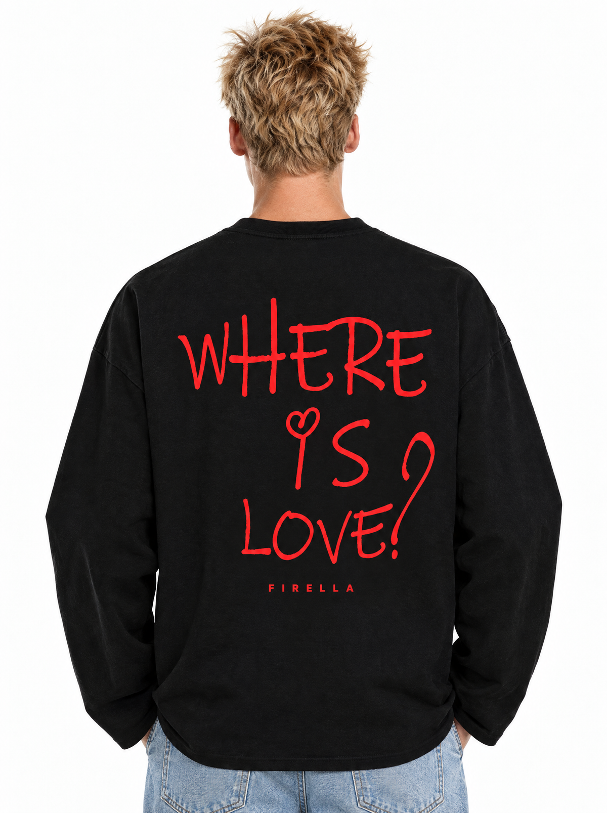 "WHERE IS LOVE?" Long Sleeve - Black - back detail