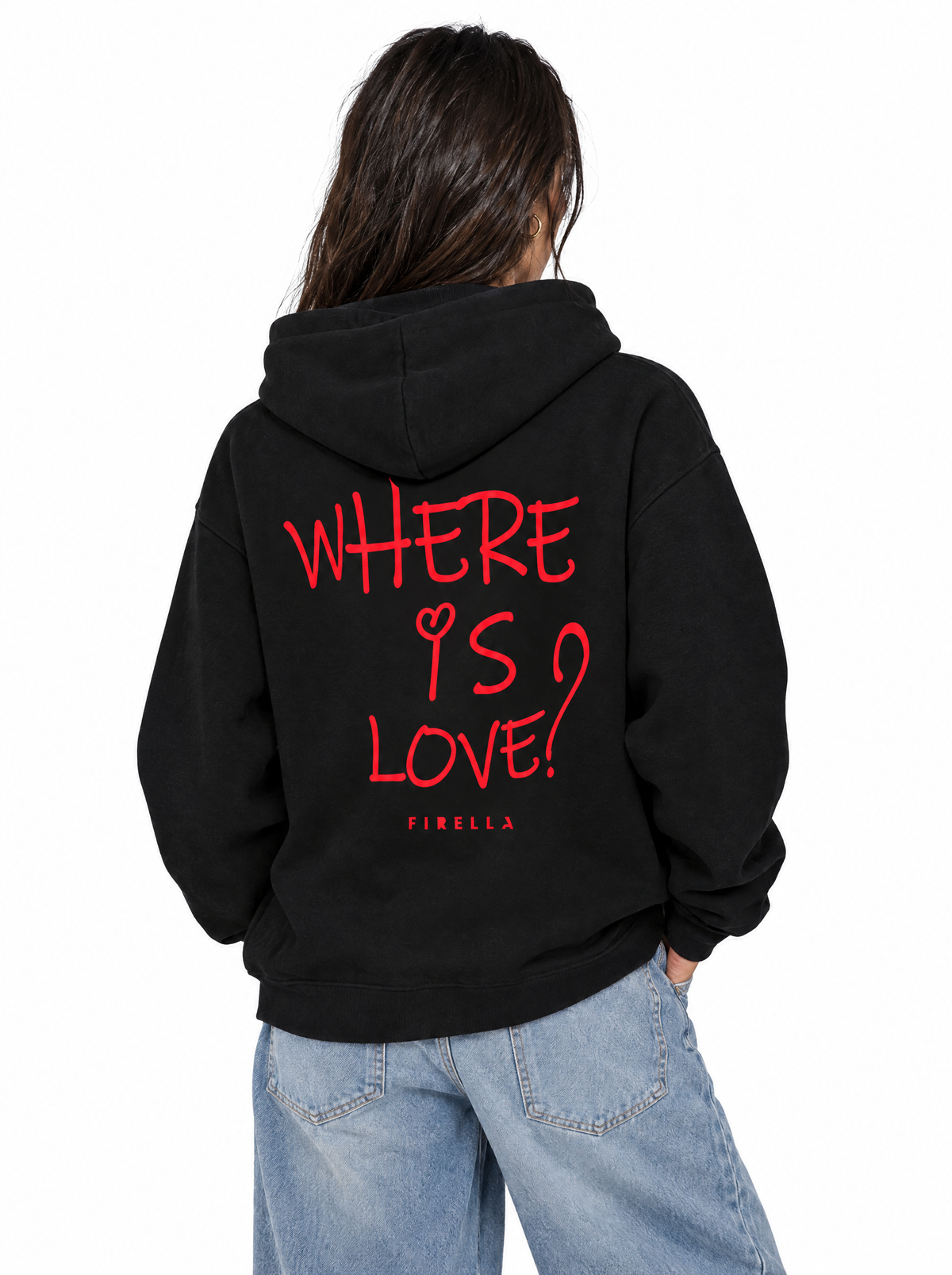 "WHERE IS LOVE?" Hoodie - Black - back angle