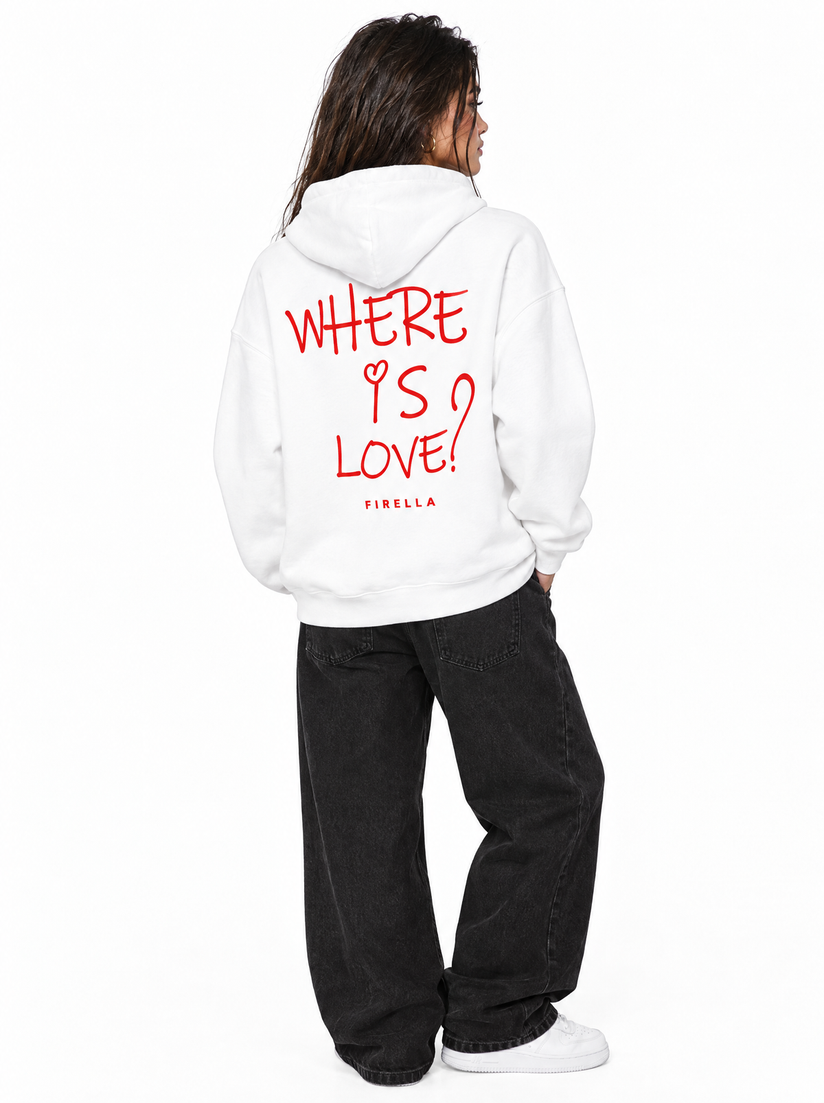 "WHERE IS LOVE?" Hoodie - White - back angle